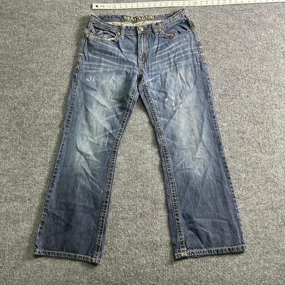 Machine Other - Machine Jeans Mens Size 34x30 Blue Relaxed Bootcut Distressed Flap Pocket Denim